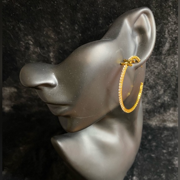 Luxury 18K Gold & Rhinestone Hoop Earrings - Picture 5 of 5